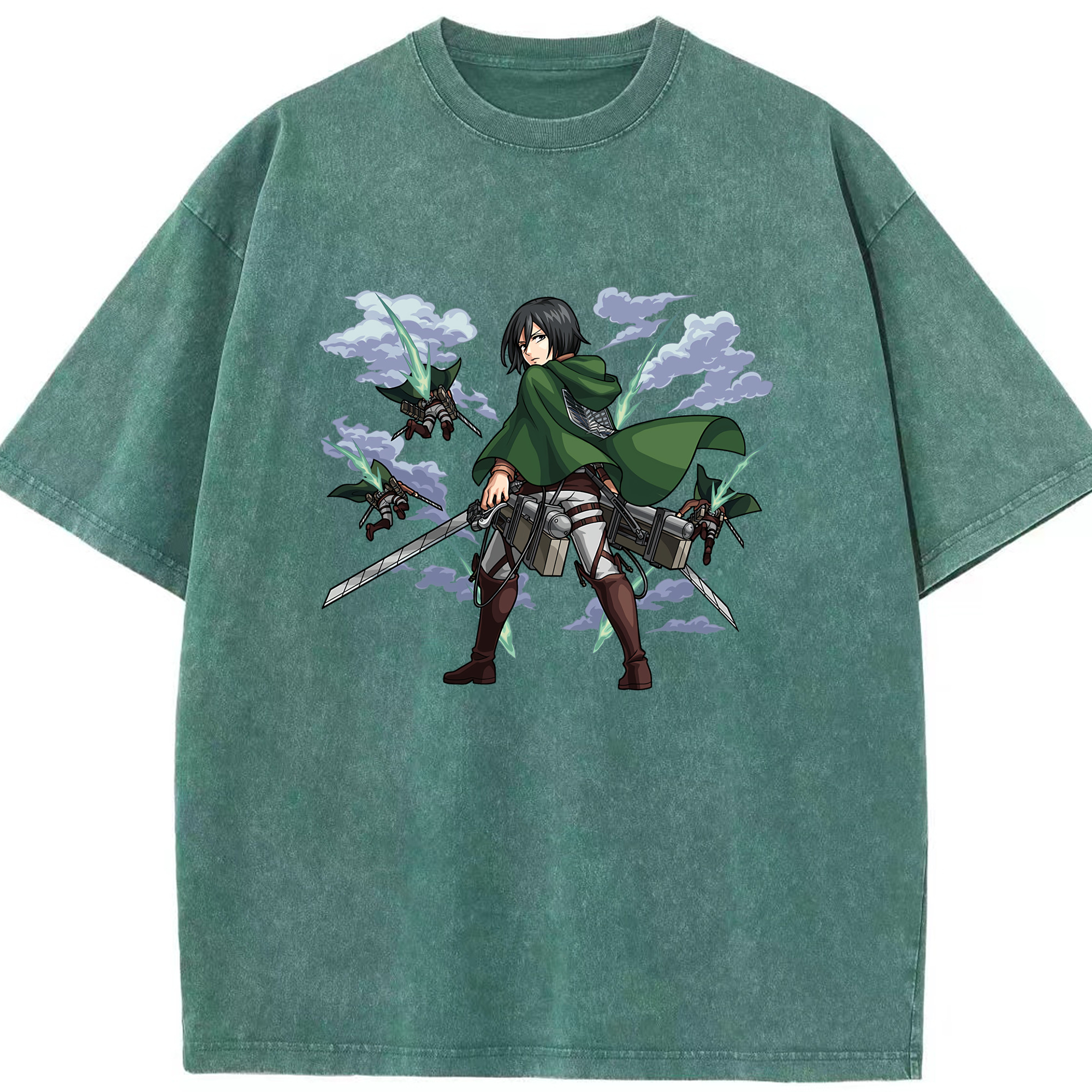 （画像用） 進撃の巨人 ミカサ·アッカーマン Attack on Titan Mikasa Ackerman 綿100% ヴィンテージ風 半袖Tシャツ（フロントプリント）